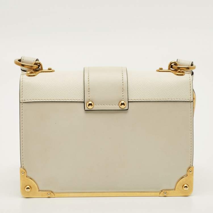 Pre Owned Prada Cahier White Leather Flap Shoulder Bag