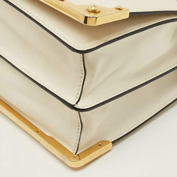Pre Owned Prada Cahier White Leather Flap Shoulder Bag