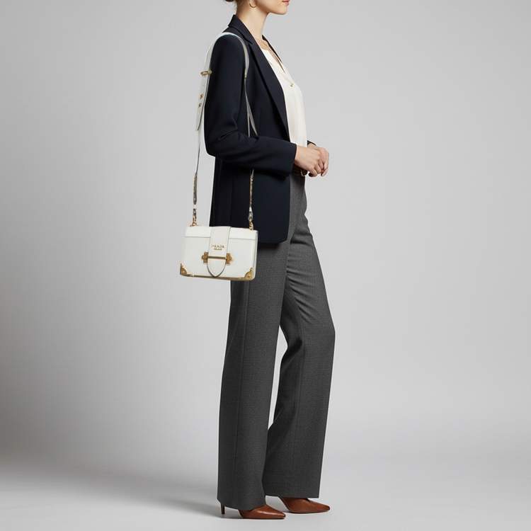 Pre Owned Prada Cahier White Leather Flap Shoulder Bag