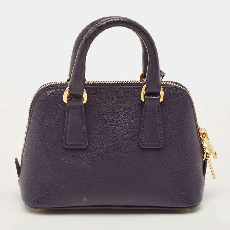 Pre Owned Prada Promenade Mini Purple Saffiano Lux Leather Satchel