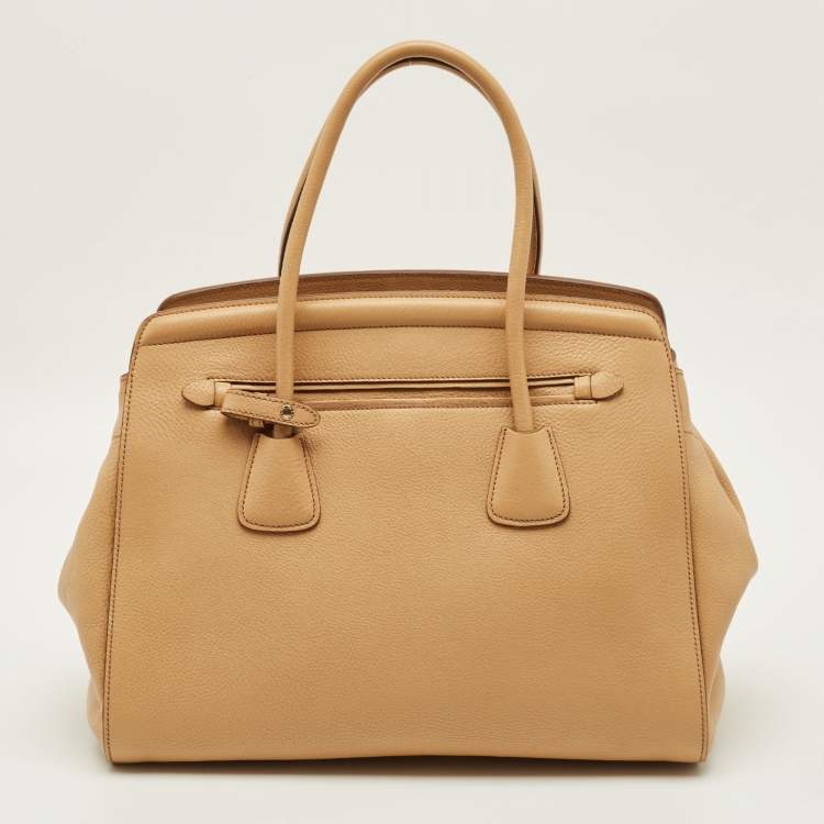 مملوكة مسبقًا Prada Beige Vitello Daino Leather Frame Satchel