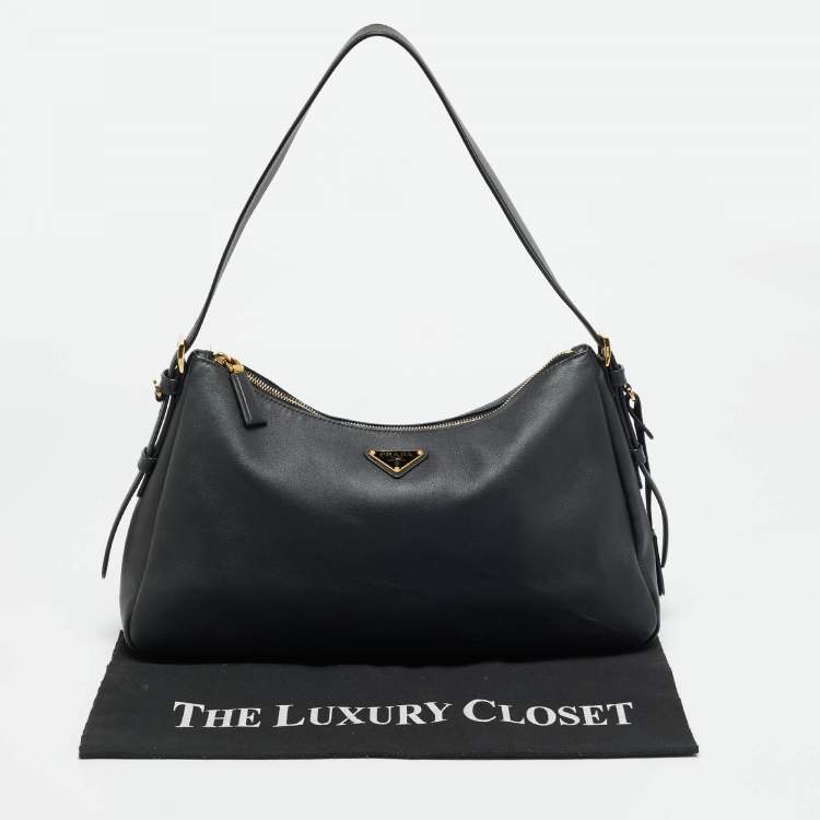 Pre Owned حقيبة كتف برادا إيمي جلد سوداء كبيرة