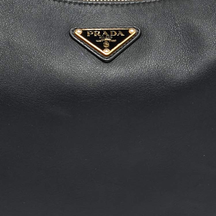 Pre Owned حقيبة كتف برادا إيمي جلد سوداء كبيرة