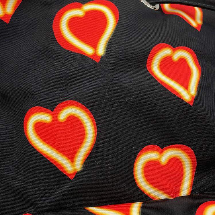 Pre Owned Prada Heart Pattern Backpack Black/Red Nylon