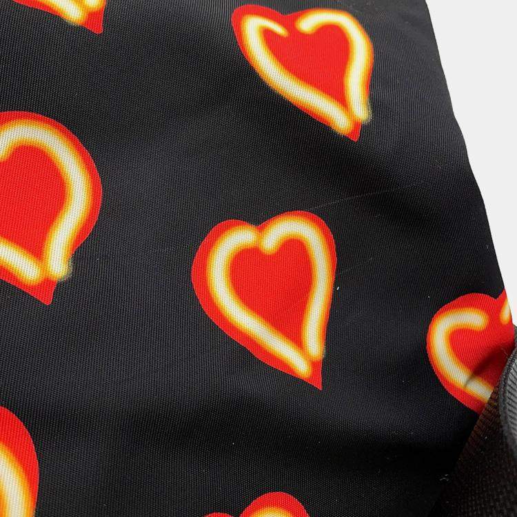 Pre Owned Prada Heart Pattern Backpack Black/Red Nylon