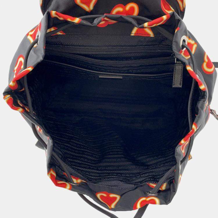 Pre Owned Prada Heart Pattern Backpack Black/Red Nylon