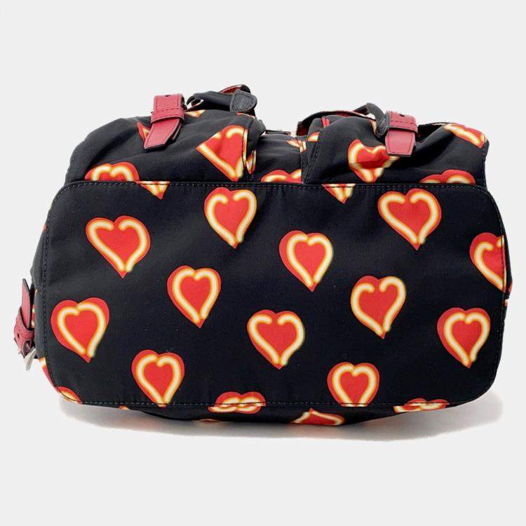 Pre Owned Prada Heart Pattern Backpack Black/Red Nylon