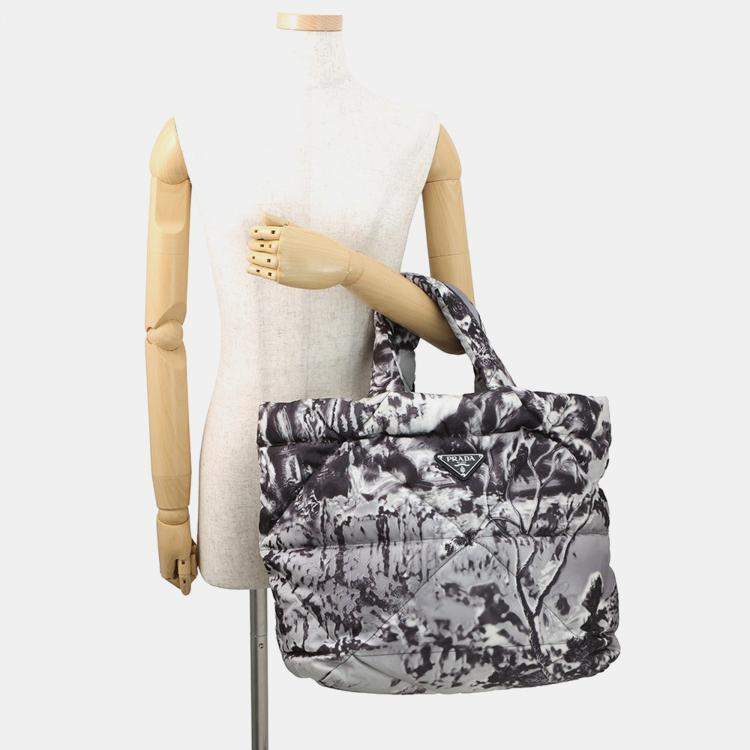 مملوكة مسبقًا Prada Re-Nylon Padded Print Quilted Tote Bag Gray Nylon