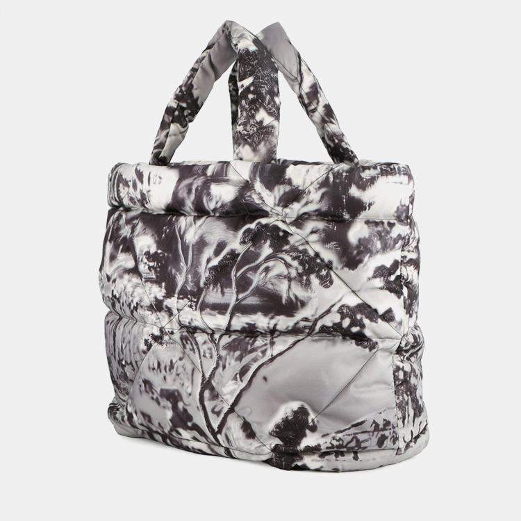 مملوكة مسبقًا Prada Re-Nylon Padded Print Quilted Tote Bag Gray Nylon
