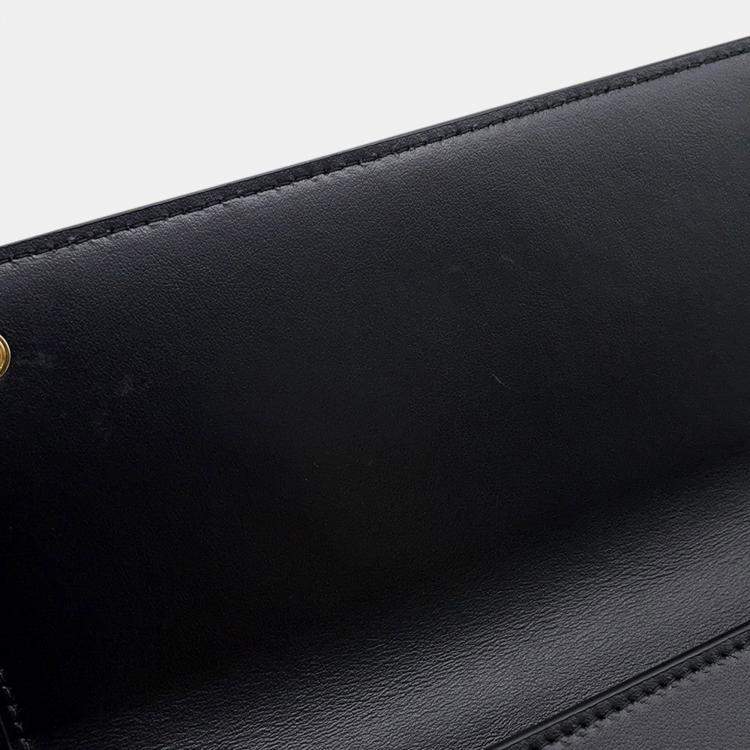Pre Owned Prada Wallet With Shoulder Strap Black Leather
