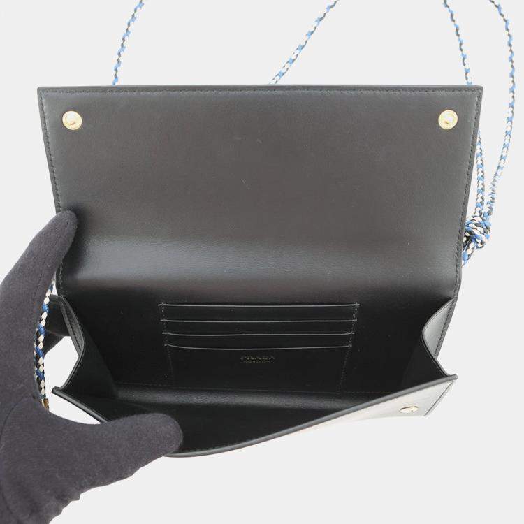Pre Owned Prada Wallet With Shoulder Strap Black Leather