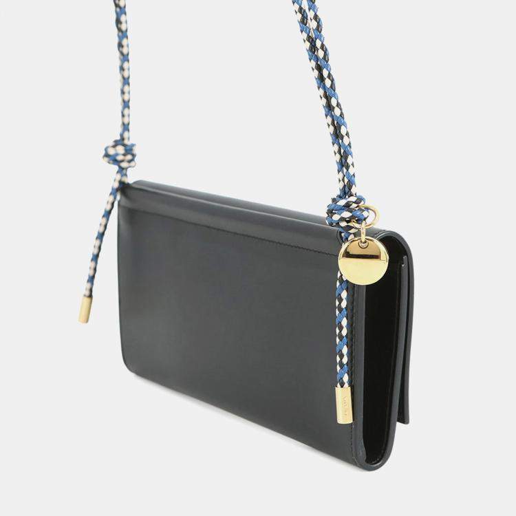 Pre Owned Prada Wallet With Shoulder Strap Black Leather