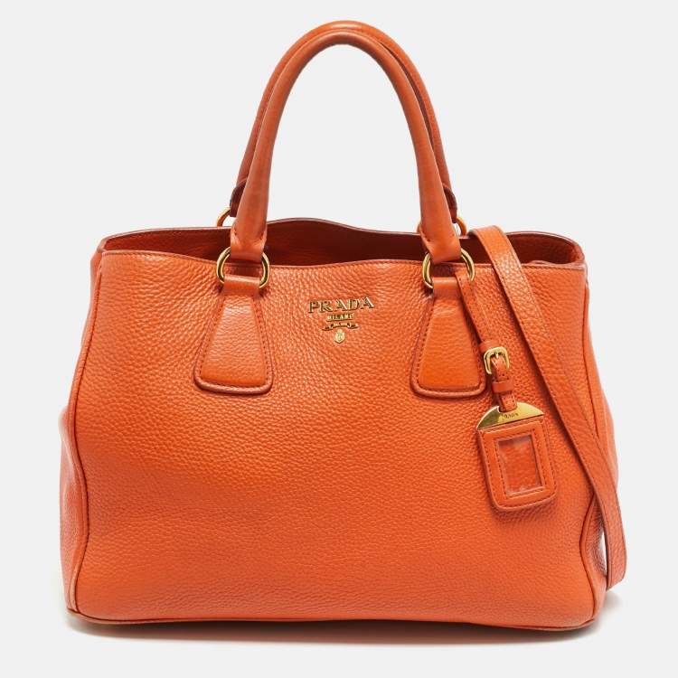 Pre Owned Prada Orange Vitello Daino Leather Open Tote