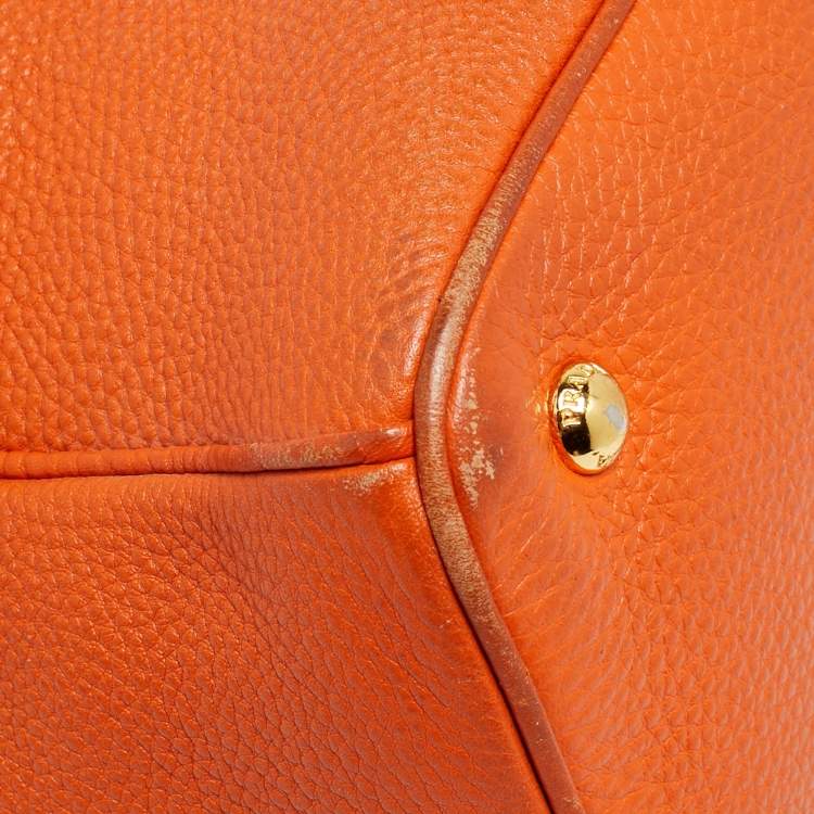Pre Owned Prada Orange Vitello Daino Leather Open Tote