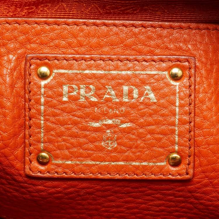 Pre Owned Prada Orange Vitello Daino Leather Open Tote