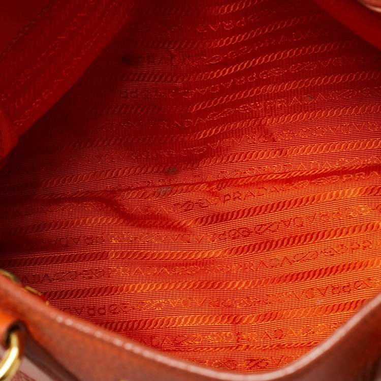 Pre Owned Prada Orange Vitello Daino Leather Open Tote