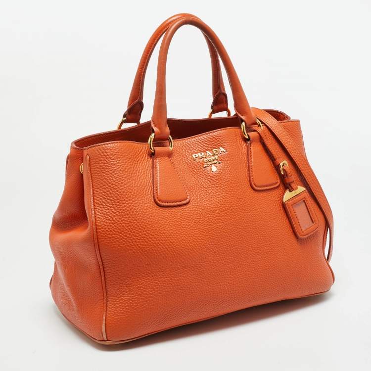 Pre Owned Prada Orange Vitello Daino Leather Open Tote