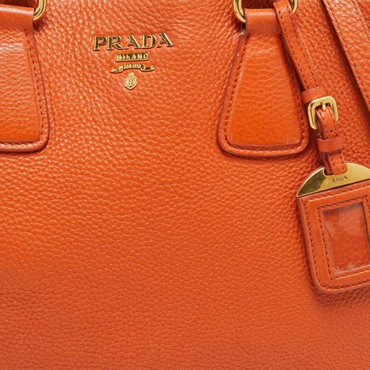 Pre Owned Prada Orange Vitello Daino Leather Open Tote