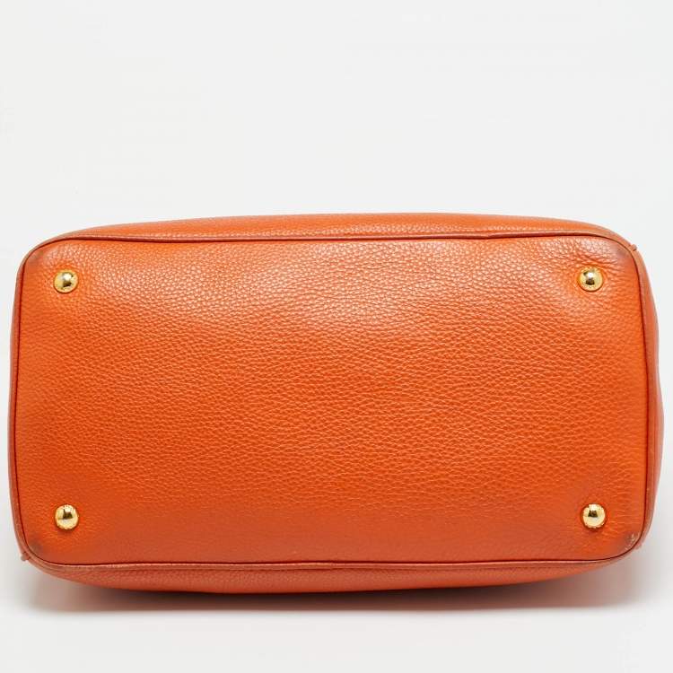 Pre Owned Prada Orange Vitello Daino Leather Open Tote