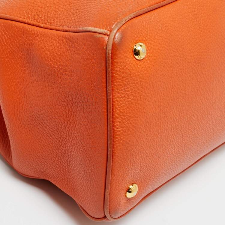 Pre Owned Prada Orange Vitello Daino Leather Open Tote