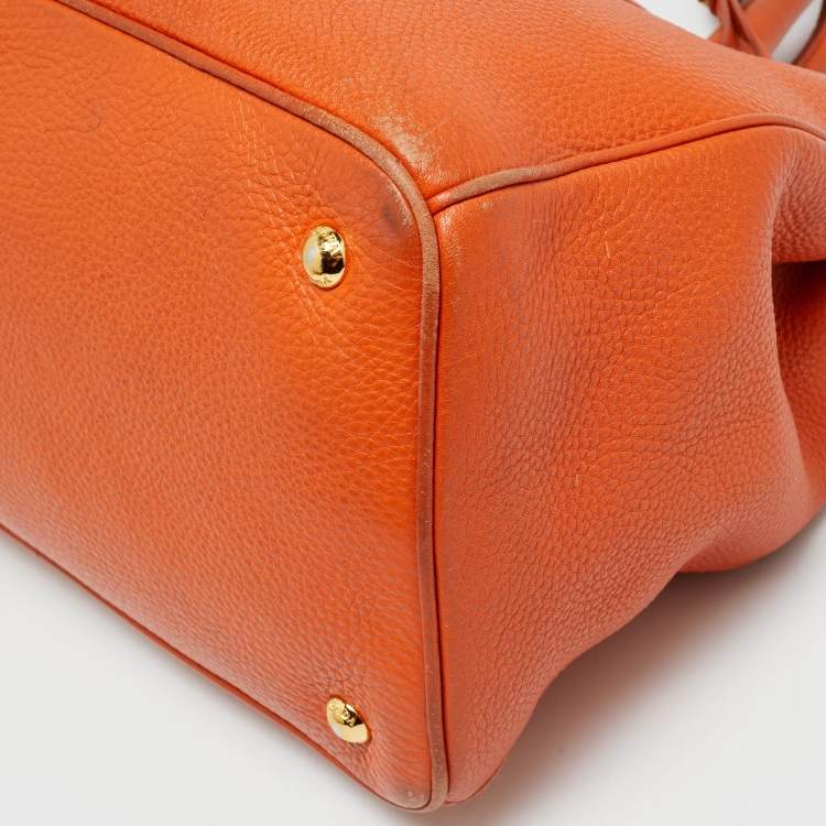 Pre Owned Prada Orange Vitello Daino Leather Open Tote