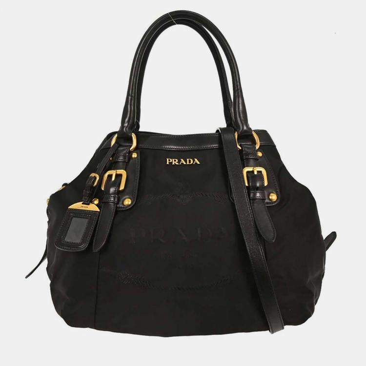 Pre Owned Prada Black Nylon 2way Tote Bag