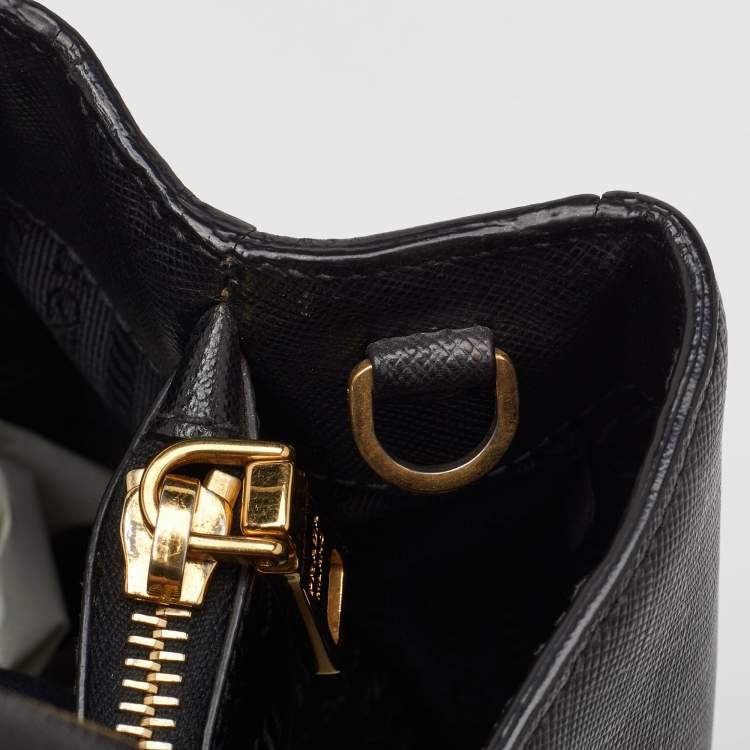 Pre Owned Prada Galleria Medium Black Saffiano Lux Leather Zip Tote