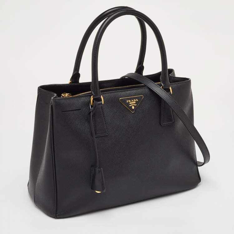 Pre Owned Prada Galleria Medium Black Saffiano Lux Leather Zip Tote