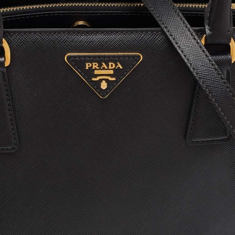 Pre Owned Prada Galleria Medium Black Saffiano Lux Leather Zip Tote