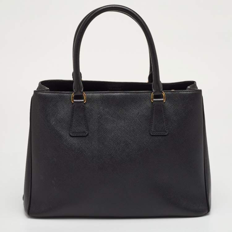 Pre Owned Prada Galleria Medium Black Saffiano Lux Leather Zip Tote