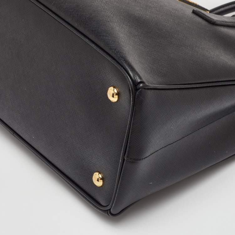 Pre Owned Prada Galleria Medium Black Saffiano Lux Leather Zip Tote