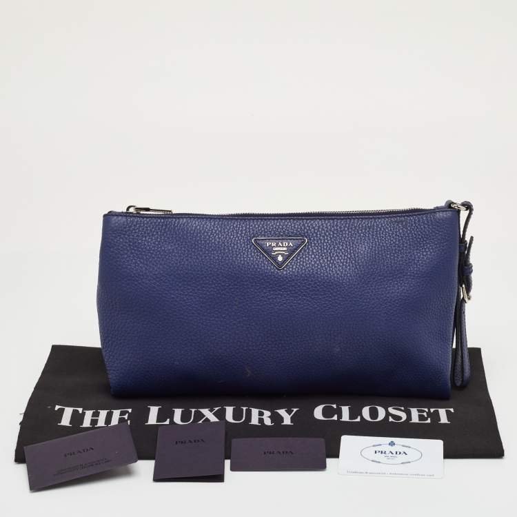 مملوكة مسبقًا Prada Blue Daino Leather Wristlet  Pouch