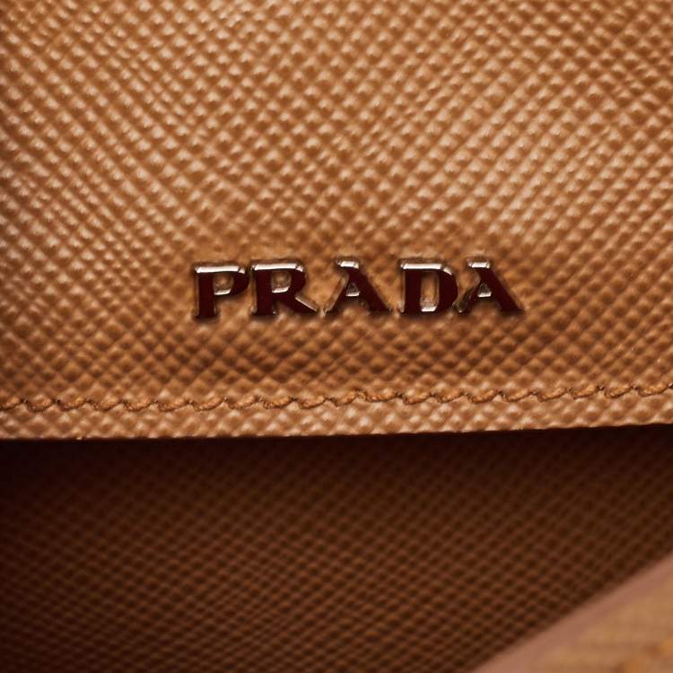 Pre Owned Prada Turn-Lock Beige Leather Flap Top Handle Bag