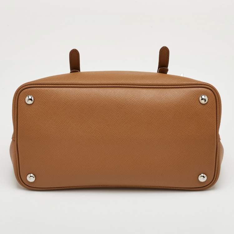 Pre Owned Prada Turn-Lock Beige Leather Flap Top Handle Bag