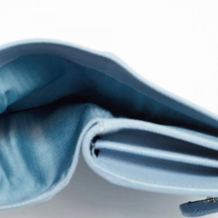 Pre Owned Prada Lampo Light Blue Saffiano Leather Compact Wallet