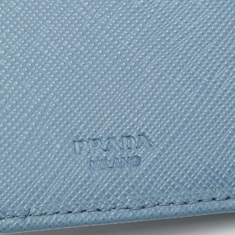 Pre Owned Prada Lampo Light Blue Saffiano Leather Compact Wallet
