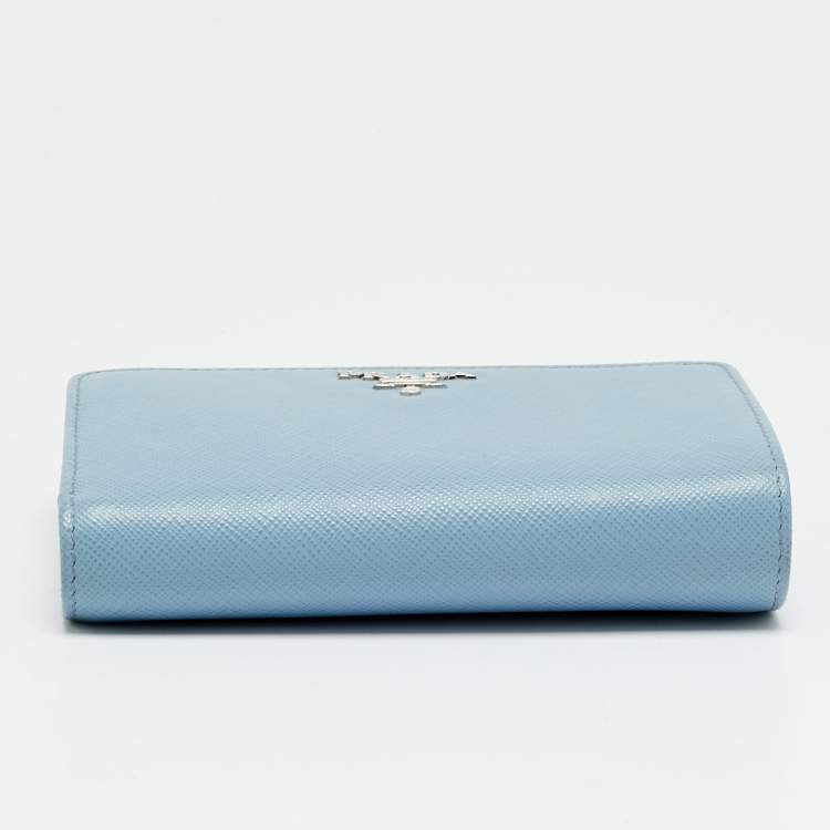 Pre Owned Prada Lampo Light Blue Saffiano Leather Compact Wallet