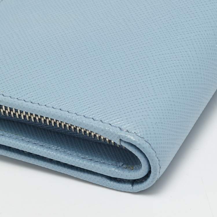 Pre Owned Prada Lampo Light Blue Saffiano Leather Compact Wallet