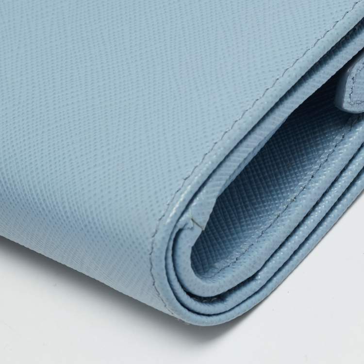 Pre Owned Prada Lampo Light Blue Saffiano Leather Compact Wallet