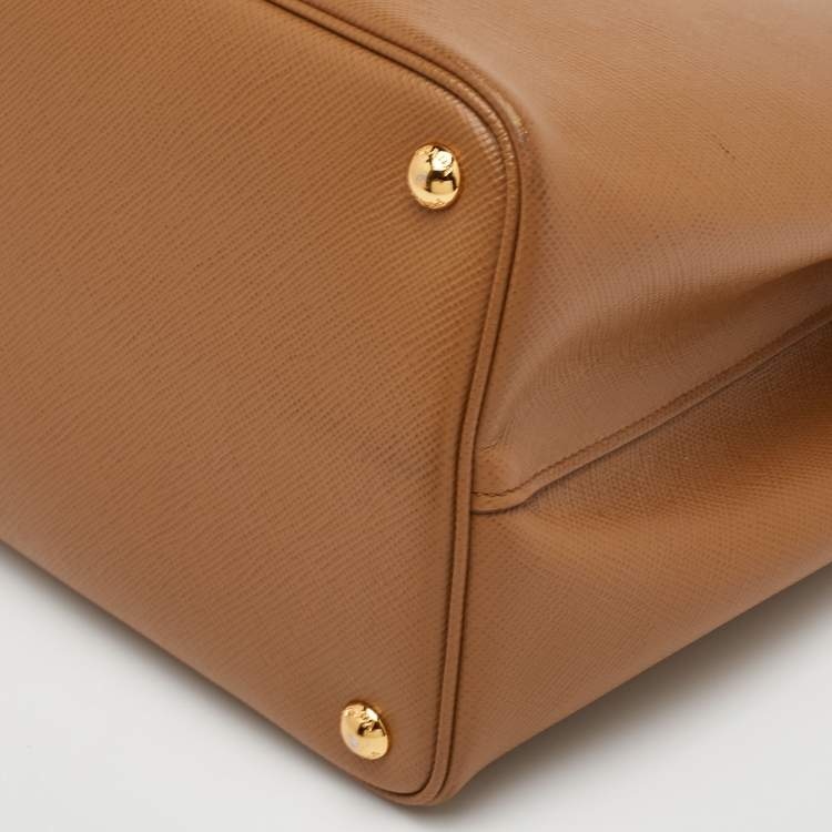 Pre Owned Prada Double Medium Beige Saffiano Cuir Leather Tote