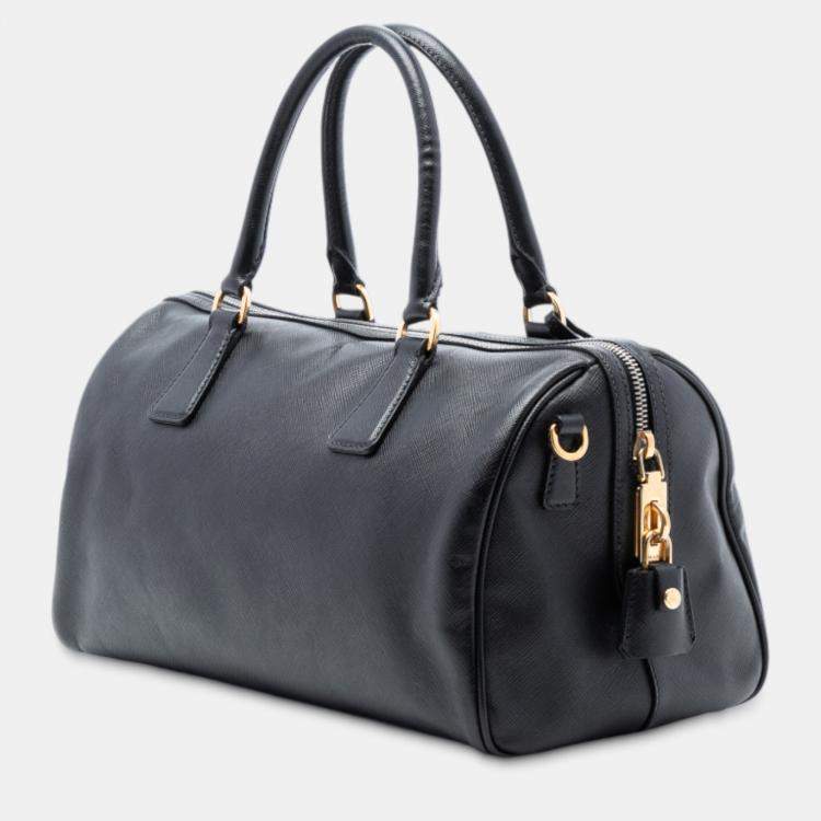 Pre Owned Prada Black Saffiano Lux Boston Bag