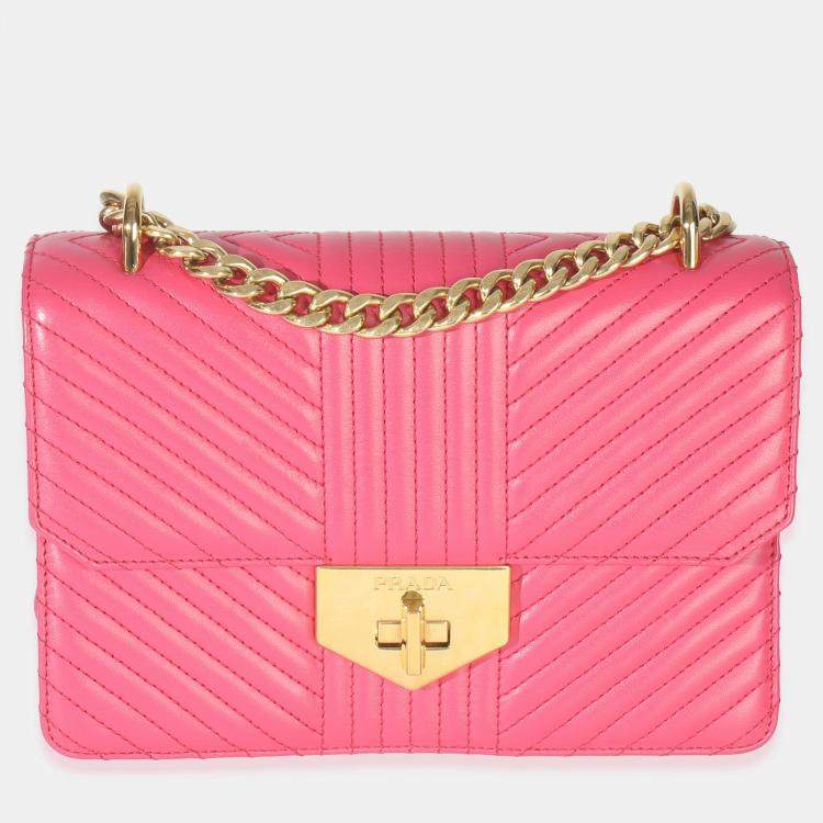 مملوكة مسبقًا Prada Pink Calfskin Turn Lock Chain Flap Bag