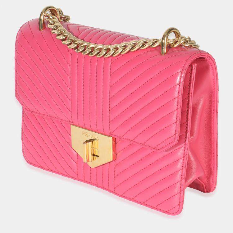 مملوكة مسبقًا Prada Pink Calfskin Turn Lock Chain Flap Bag