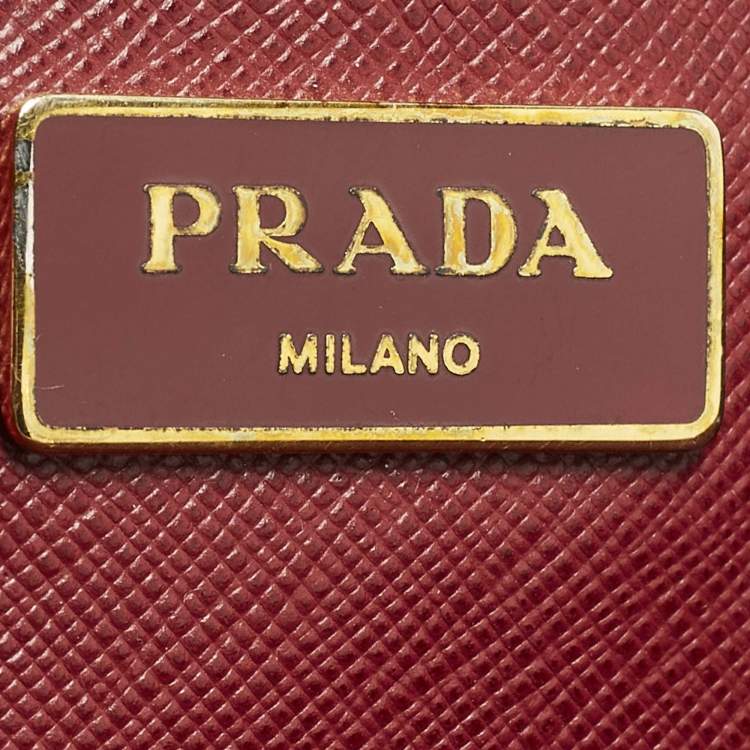Pre Owned Prada Double Zip Large Two Tone Red Saffiano Leather Tote