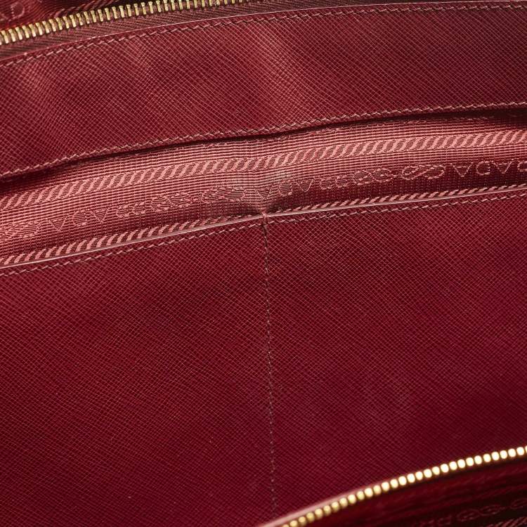 Pre Owned Prada Double Zip Large Two Tone Red Saffiano Leather Tote