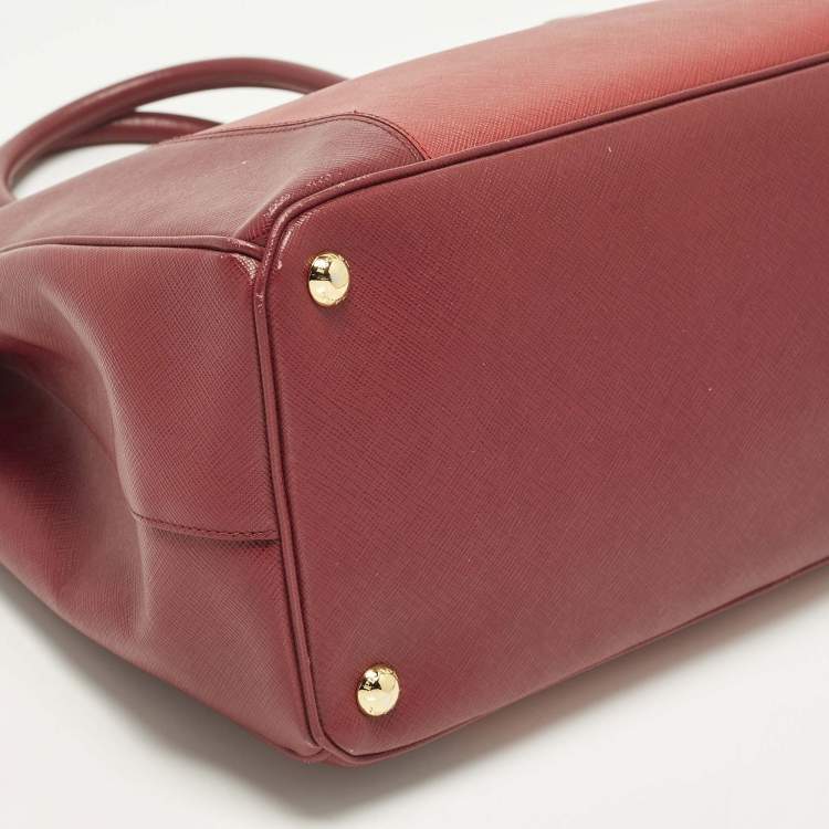 Pre Owned Prada Double Zip Large Two Tone Red Saffiano Leather Tote