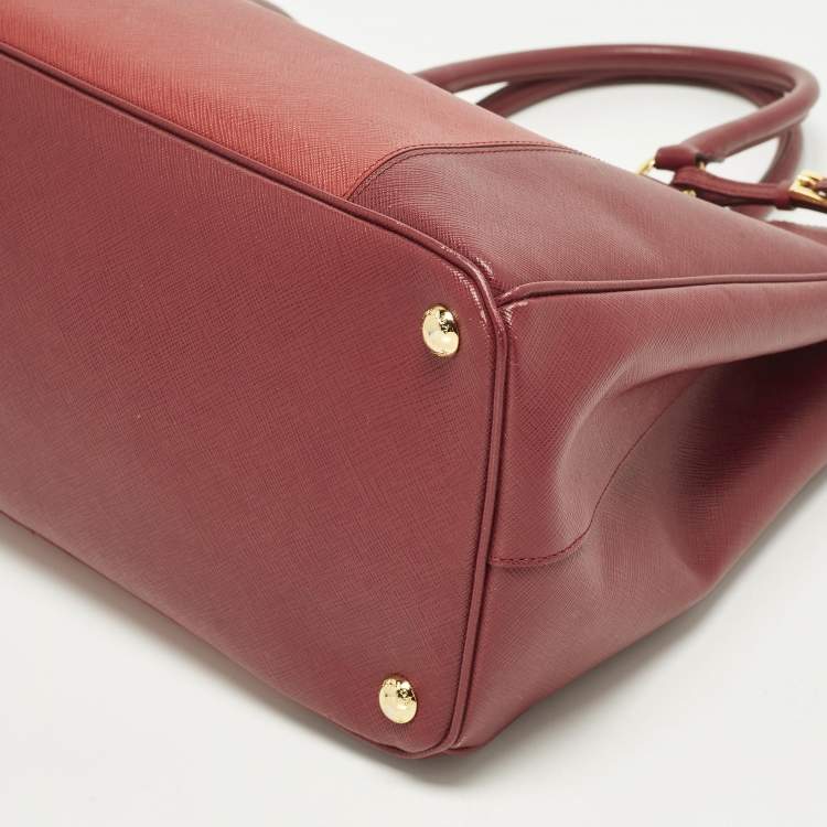 Pre Owned Prada Double Zip Large Two Tone Red Saffiano Leather Tote