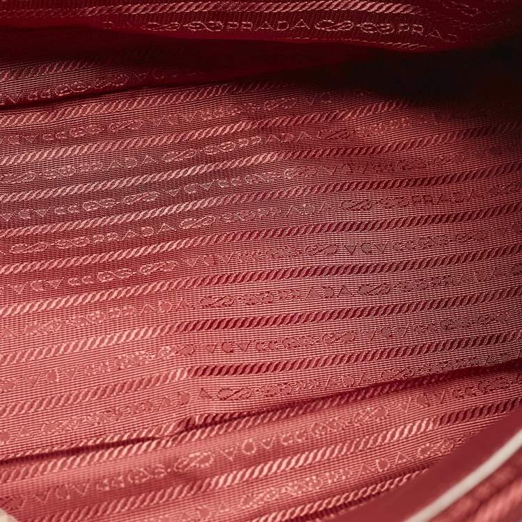 Pre Owned Prada Double Zip Large Two Tone Red Saffiano Leather Tote