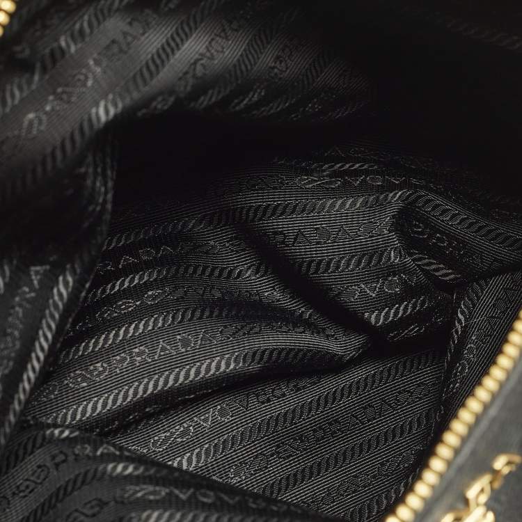 Pre Owned Prada Double Zip Black Vitello Daino Leather Tote