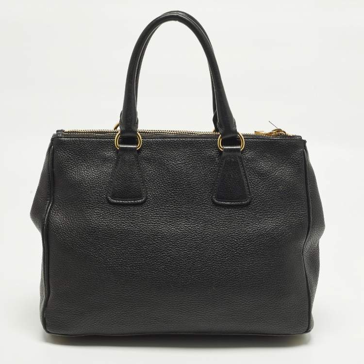 Pre Owned Prada Double Zip Black Vitello Daino Leather Tote
